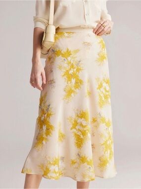 Silk Floral A-Line Skirt with Rose Print